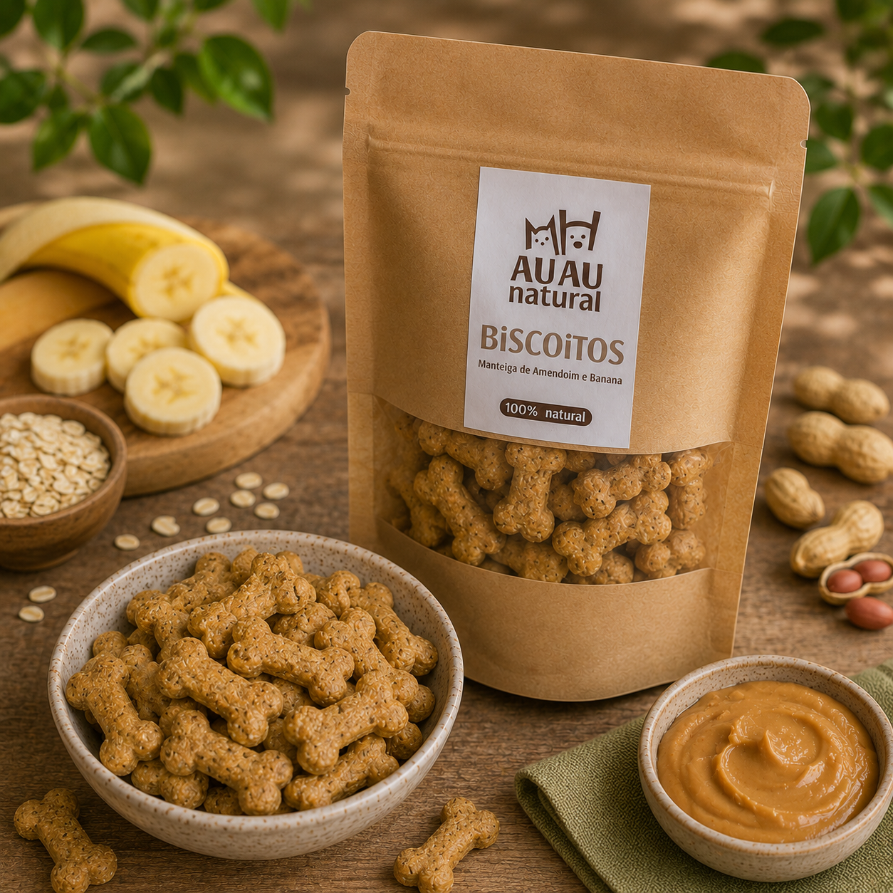 Biscoitos AU AU Natural de Manteiga de amendoim e banana