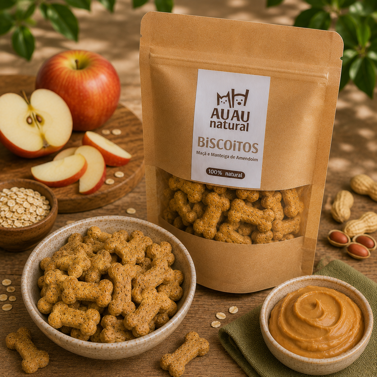 Biscoitos AU AU Natural de Maçã e manteiga de amendoim