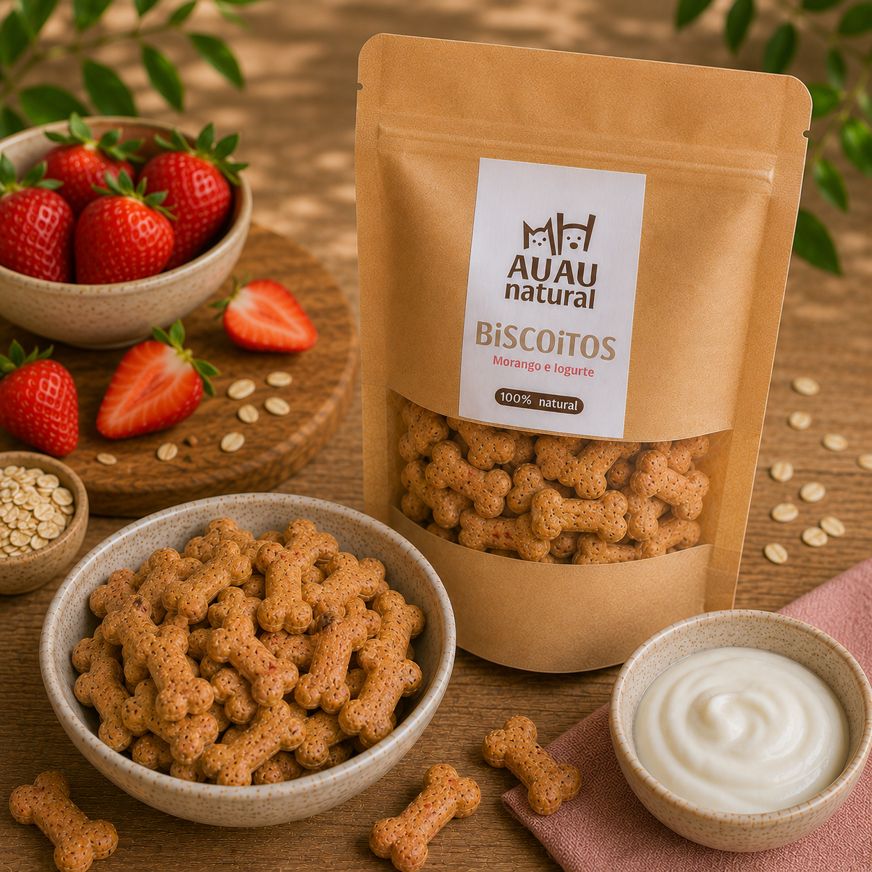Biscoitos AU AU Natural de Morango e iogurte